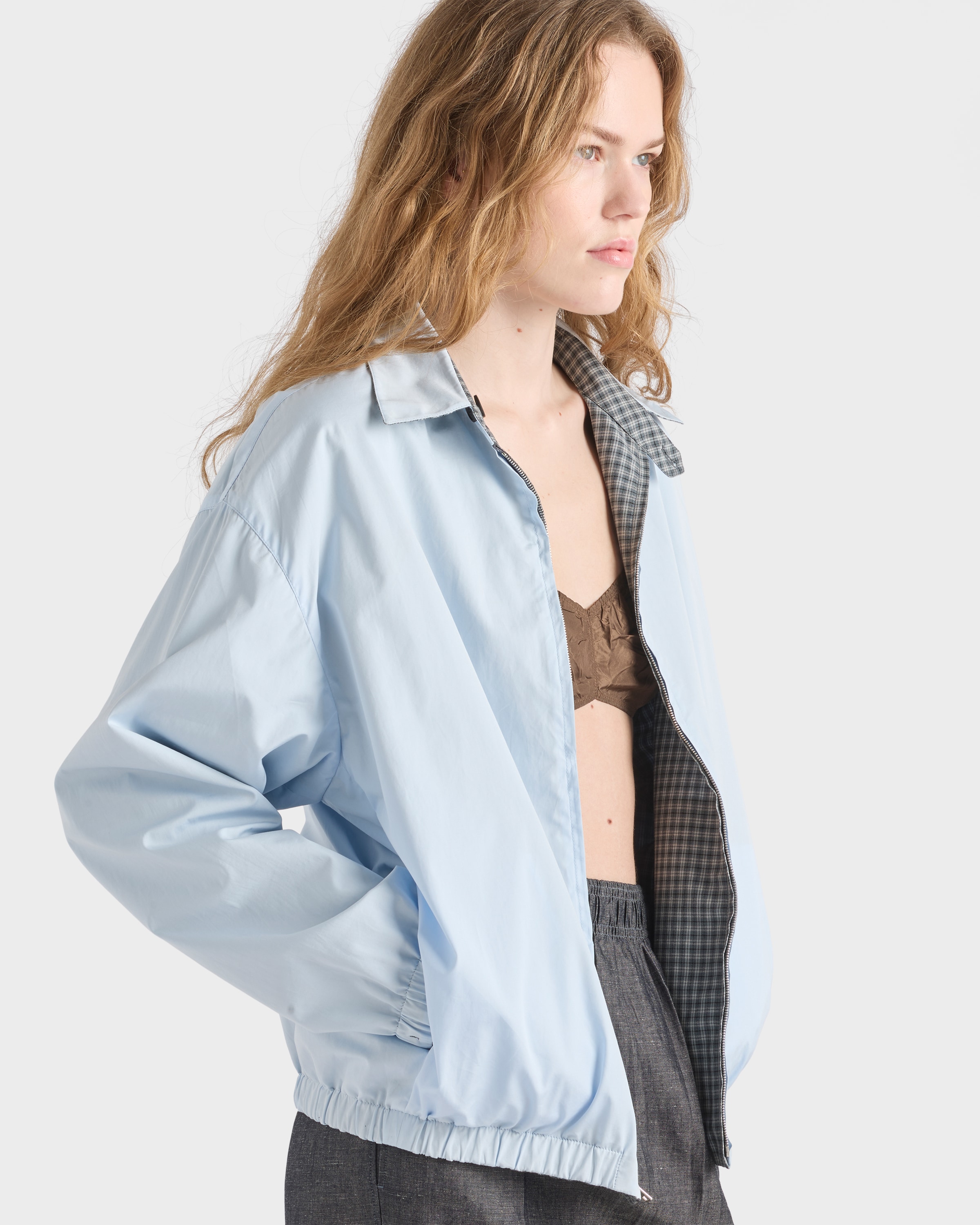 Iron Gray Checked poplin jacket | PRADA - United States