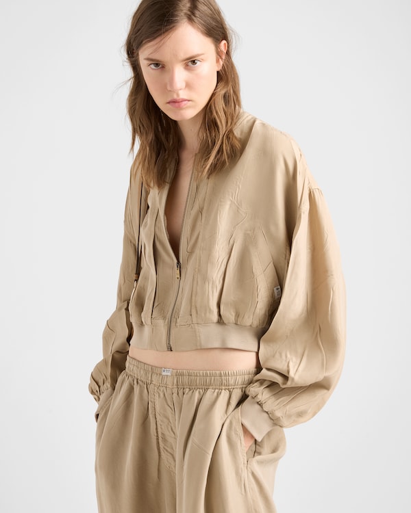 Cropped old silk bomber jacket - Limestone Cropped old silk bomber jacket - Limestone