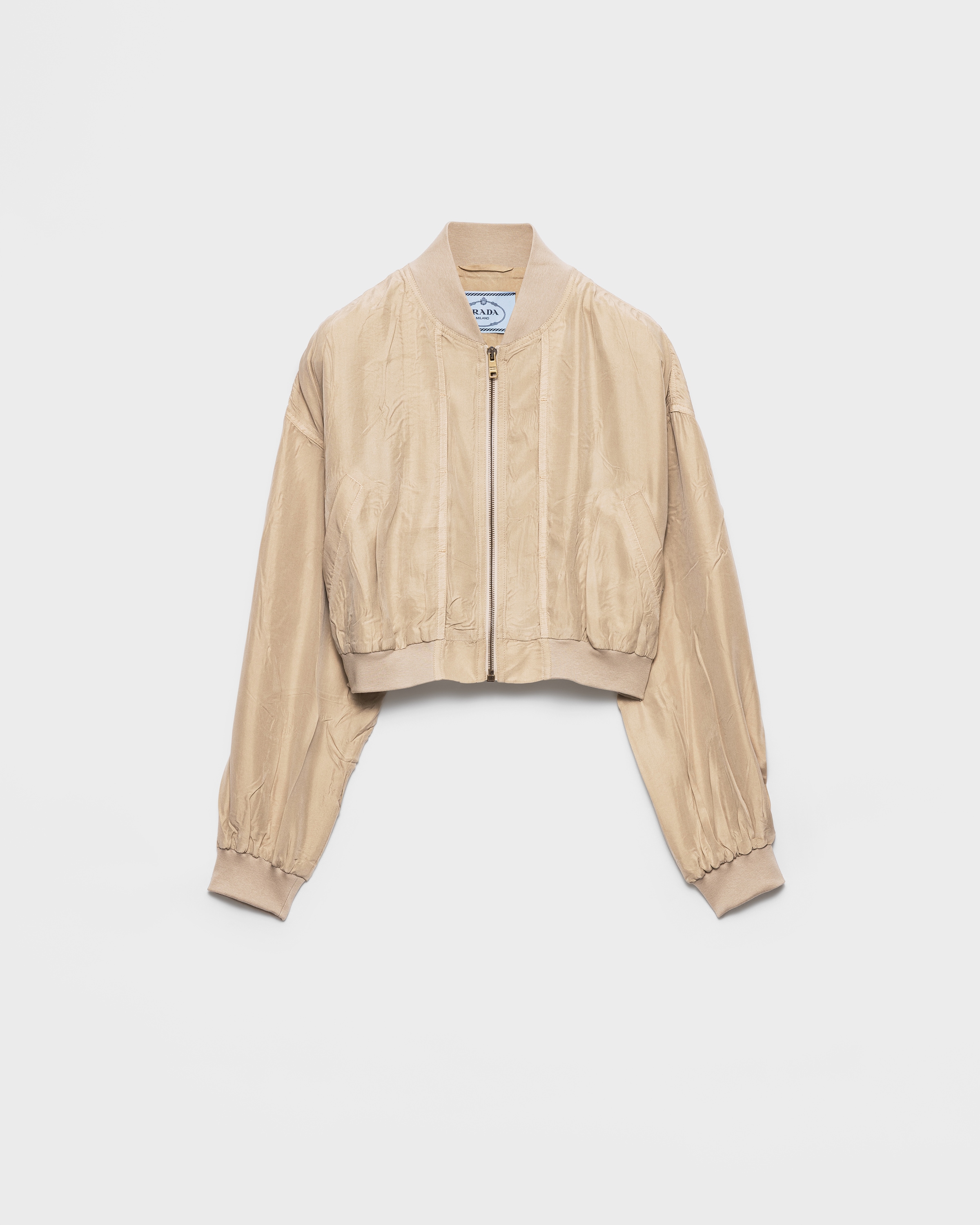 Limestone Cropped Old Silk Bomber Jacket | PRADA - United States