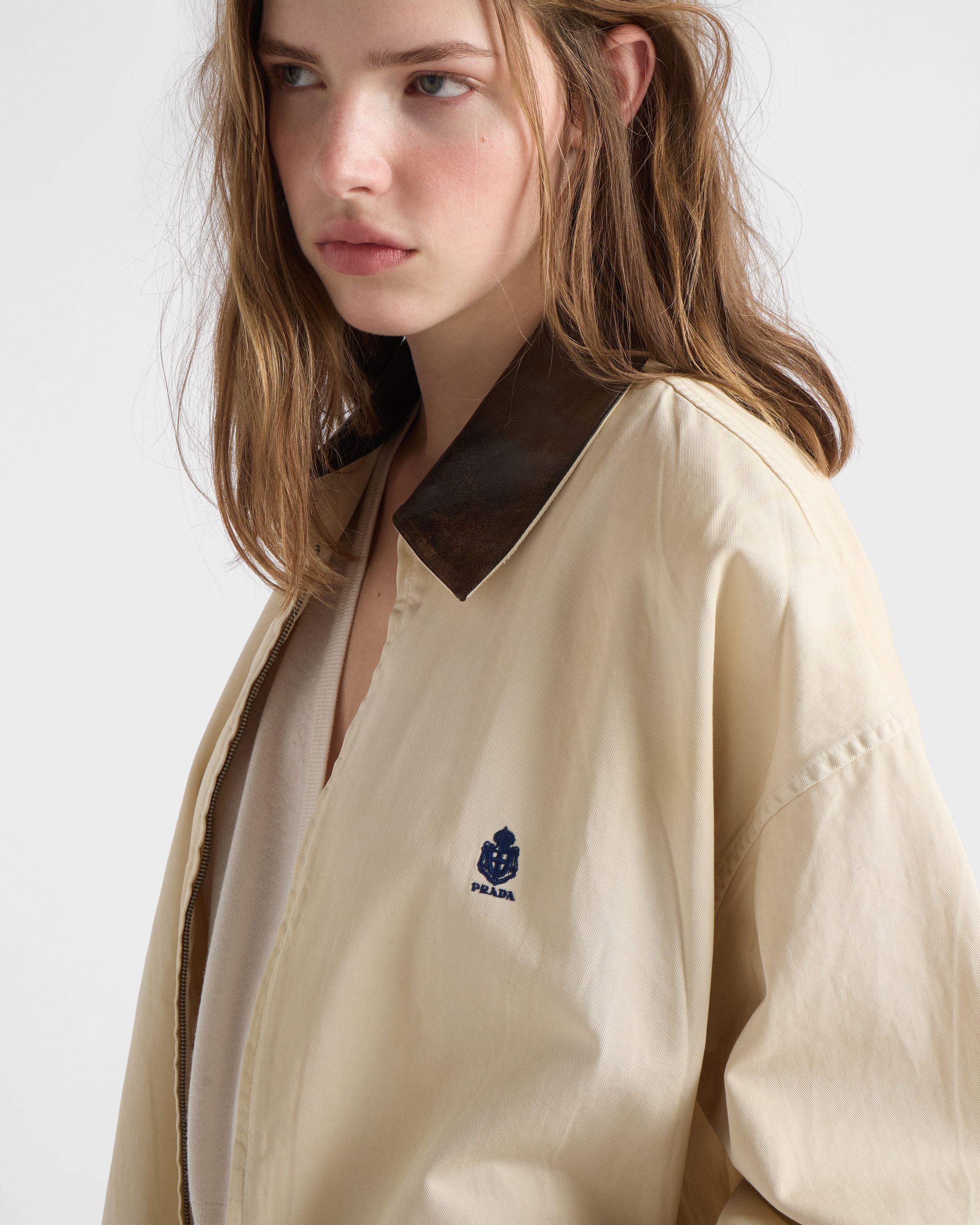 Sand Beige Embroidered garment-dyed old gabardine blouson jacket