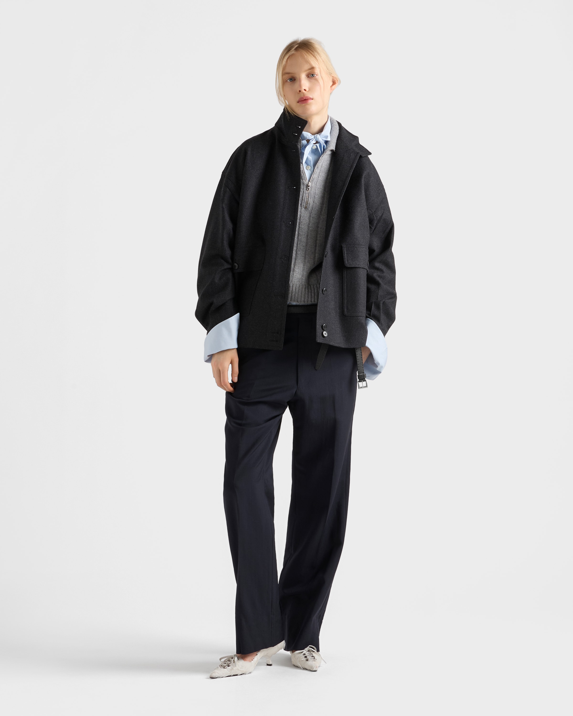 Anthracite Gray Re-wool Blouson Jacket | PRADA - Japan