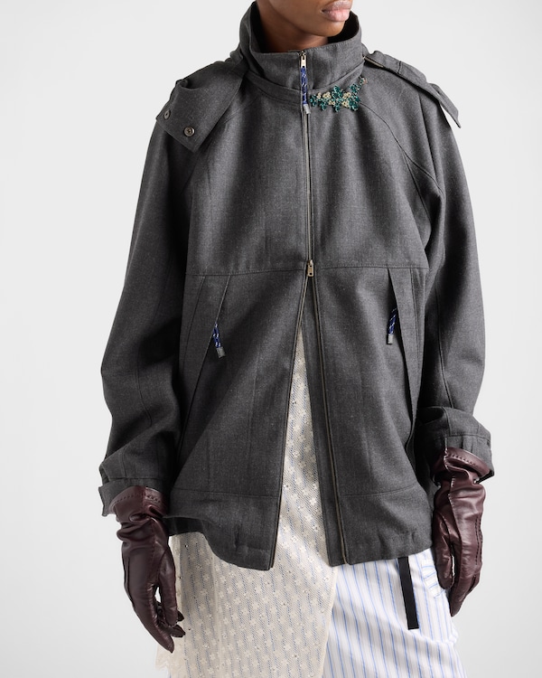 Chaqueta de lana hopsack jaspeada - Gris Pizarra Chaqueta de lana hopsack jaspeada - Gris Pizarra
