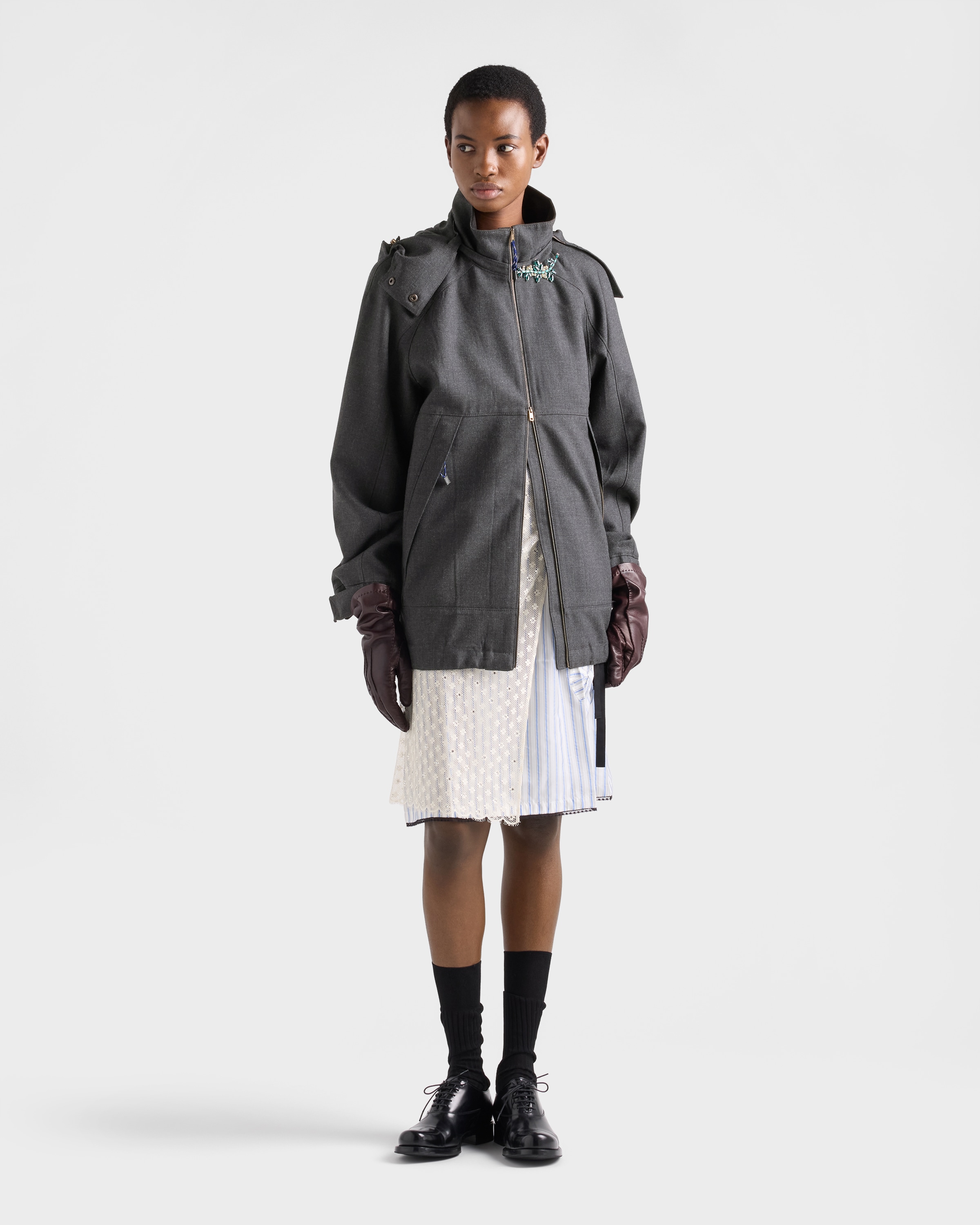Slate Gray Mélange Hopsack Wool Jacket | PRADA - United States