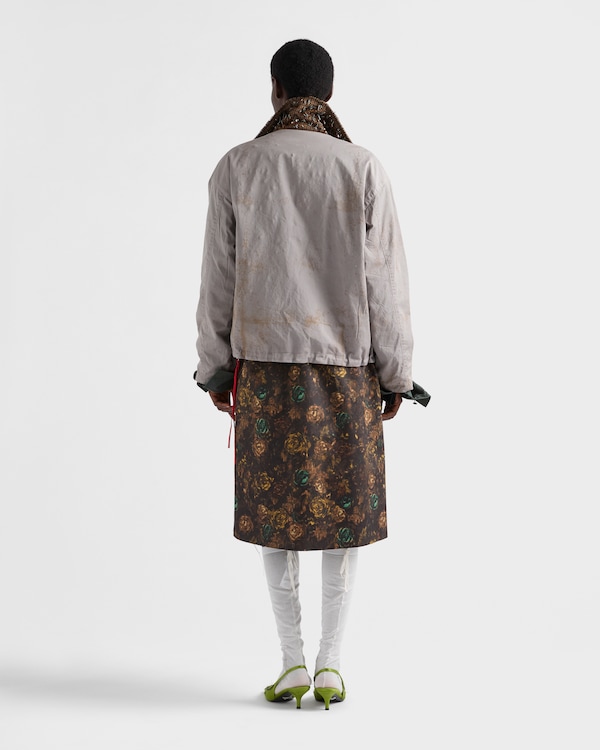 Wendbare Blousonjacke aus antikisiertem Twill und Hahnentrittmuster - Stahl/Kamel Wendbare Blousonjacke aus antikisiertem Twill und Hahnentrittmuster - Stahl/Kamel