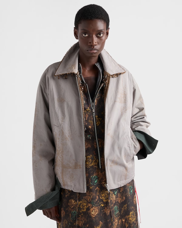 Wendbare Blousonjacke aus antikisiertem Twill und Hahnentrittmuster - Stahl/Kamel Wendbare Blousonjacke aus antikisiertem Twill und Hahnentrittmuster - Stahl/Kamel