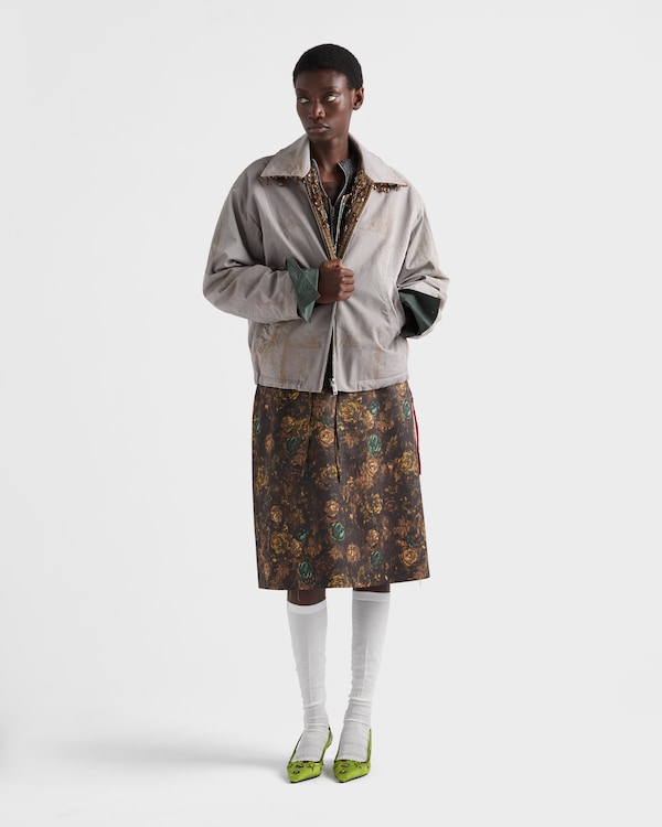 Wendbare Blousonjacke aus antikisiertem Twill und Hahnentrittmuster - Stahl/Kamel Wendbare Blousonjacke aus antikisiertem Twill und Hahnentrittmuster - Stahl/Kamel