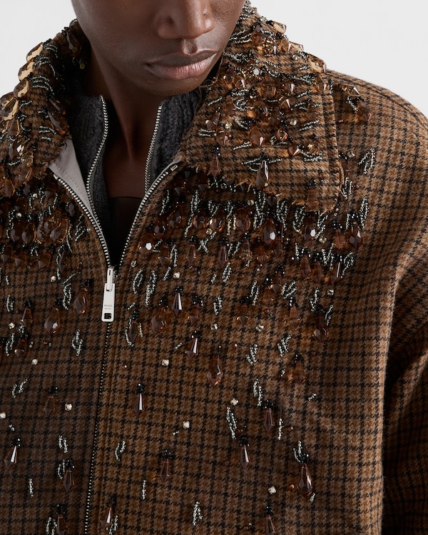Wendbare Blousonjacke aus antikisiertem Twill und Hahnentrittmuster - Stahl/Kamel Wendbare Blousonjacke aus antikisiertem Twill und Hahnentrittmuster - Stahl/Kamel