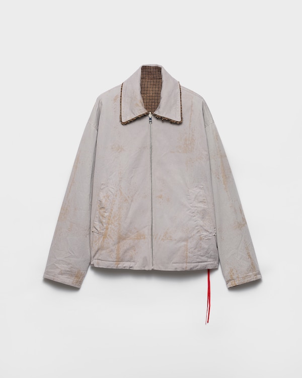 Wendbare Blousonjacke aus antikisiertem Twill und Hahnentrittmuster - Stahl/Kamel Wendbare Blousonjacke aus antikisiertem Twill und Hahnentrittmuster - Stahl/Kamel