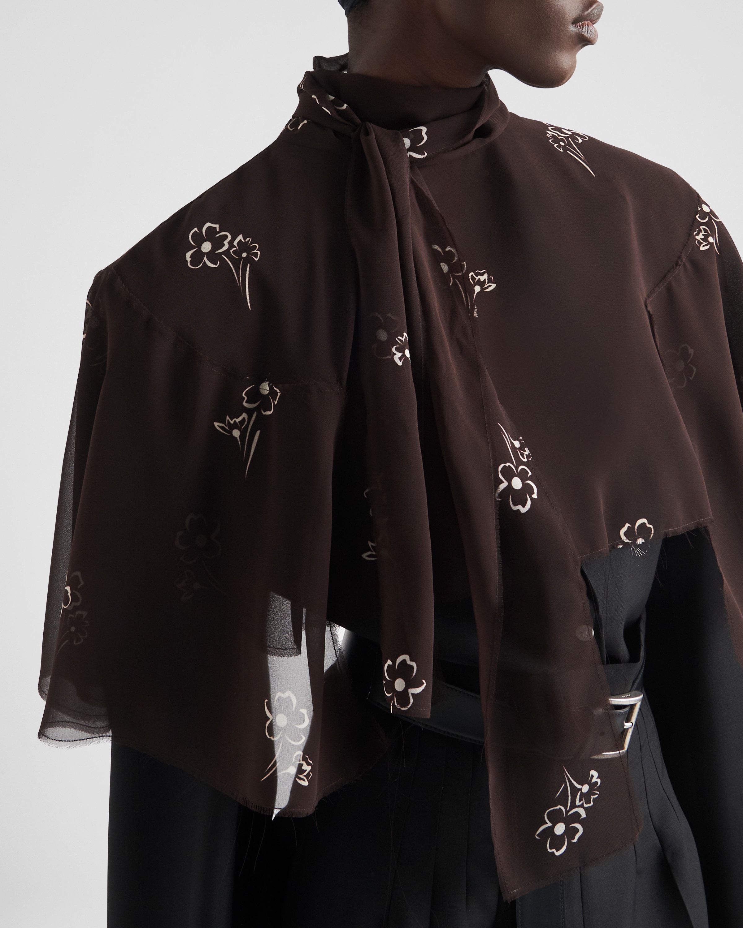 Prada Floral-print Georgette Cape In Grape Purple