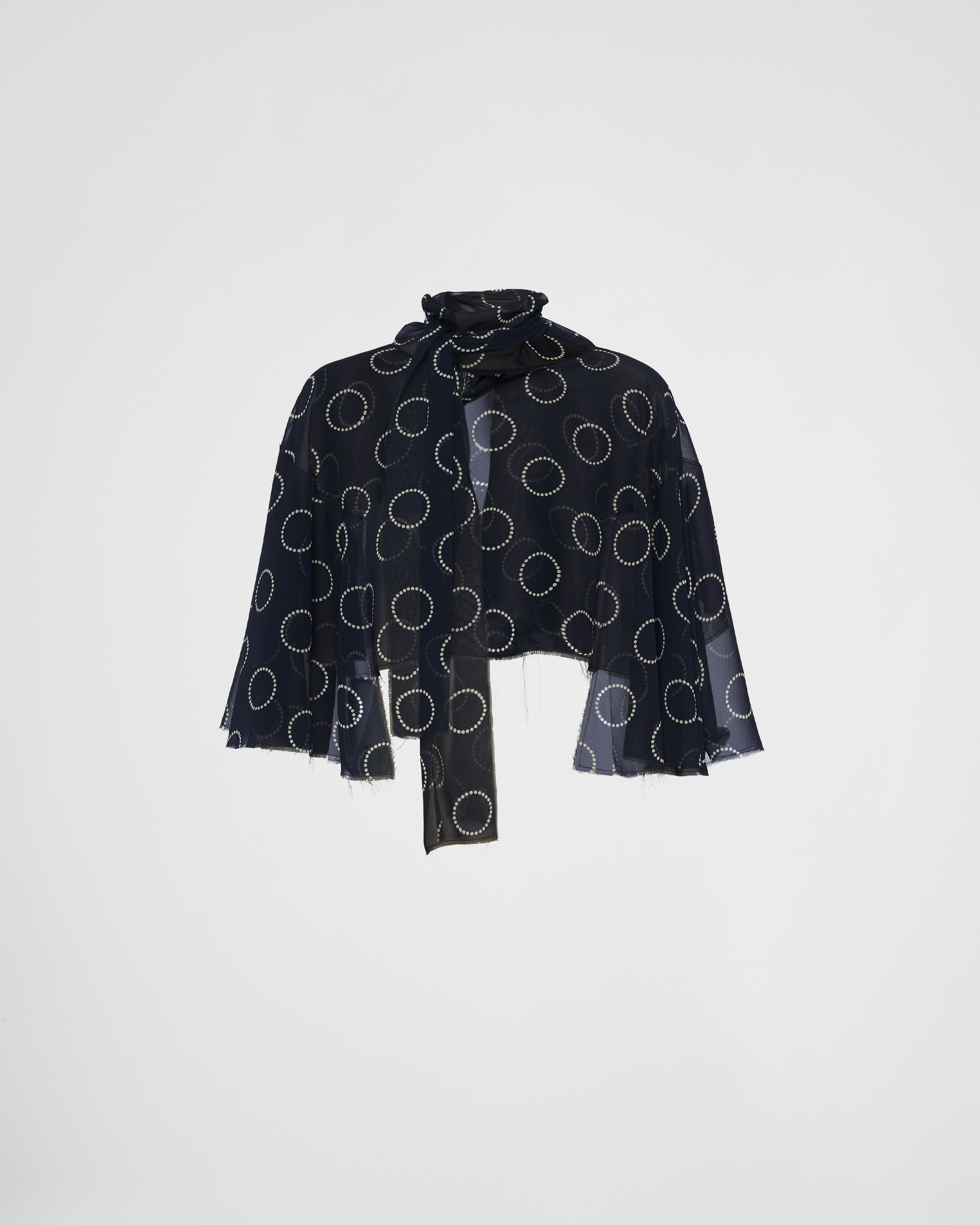 Prada Dot-print Georgette Cape In Navy