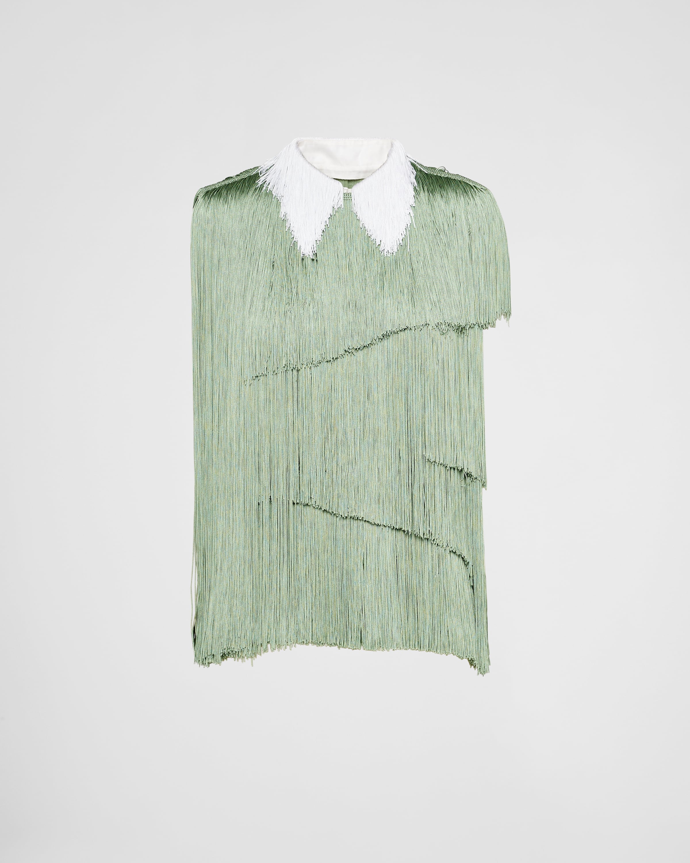 Shop Prada Organza Top With Fringe In Agave Green