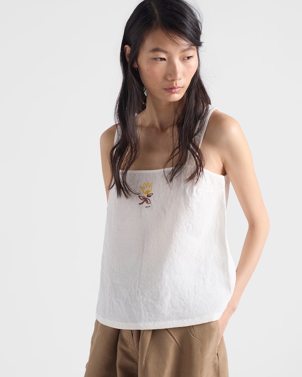 Embroidered linen top - White Embroidered linen top - White