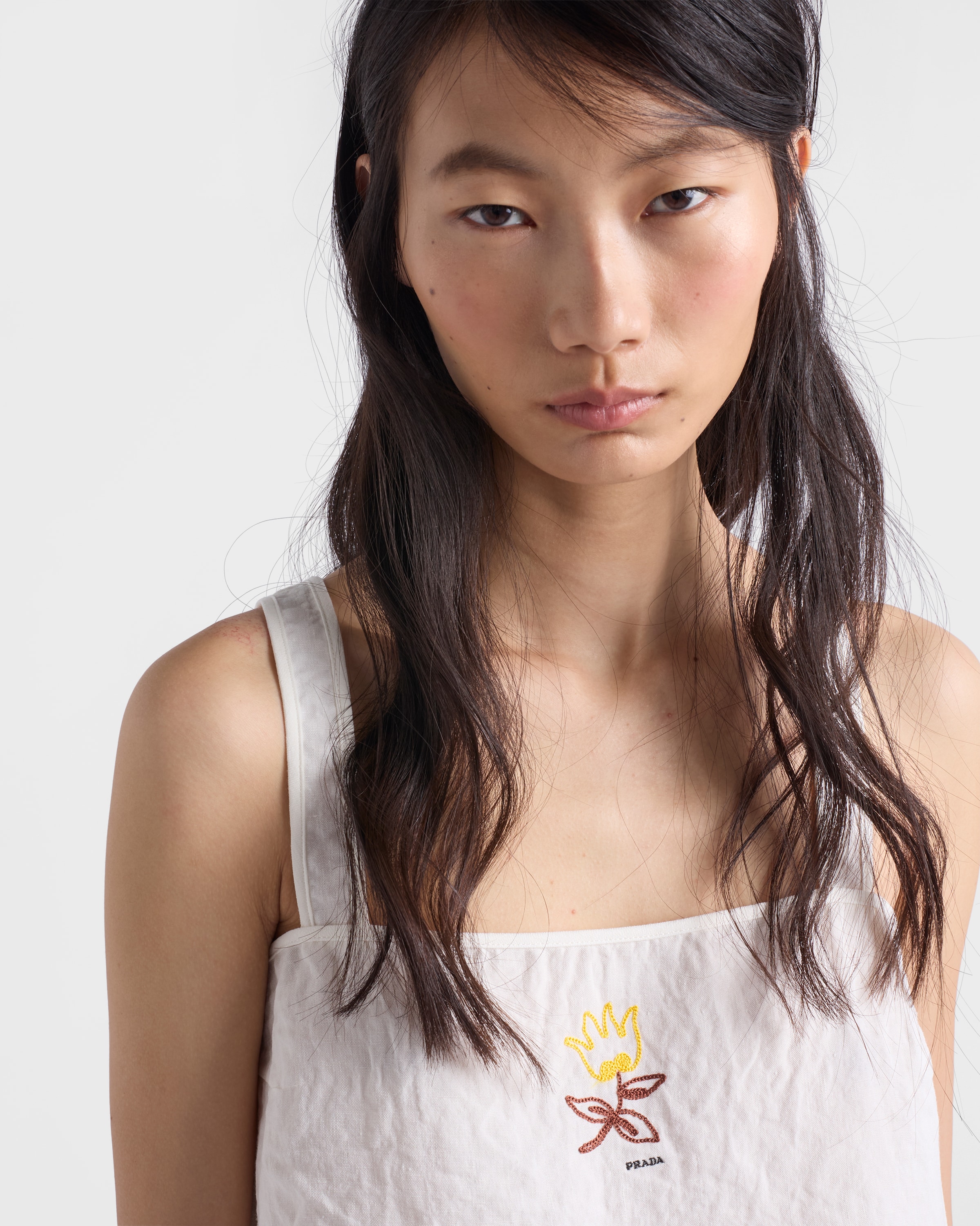 White Embroidered linen top | PRADA - United States