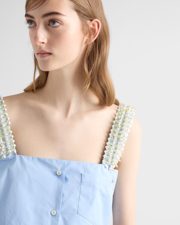 Embroidered poplin crop top - Sky Blue Embroidered poplin crop top - Sky Blue