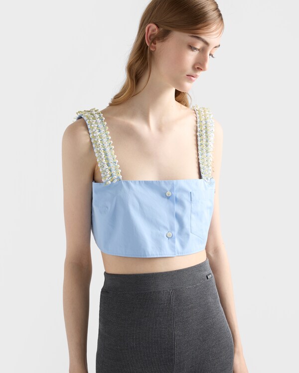 Embroidered poplin crop top - Sky Blue Embroidered poplin crop top - Sky Blue