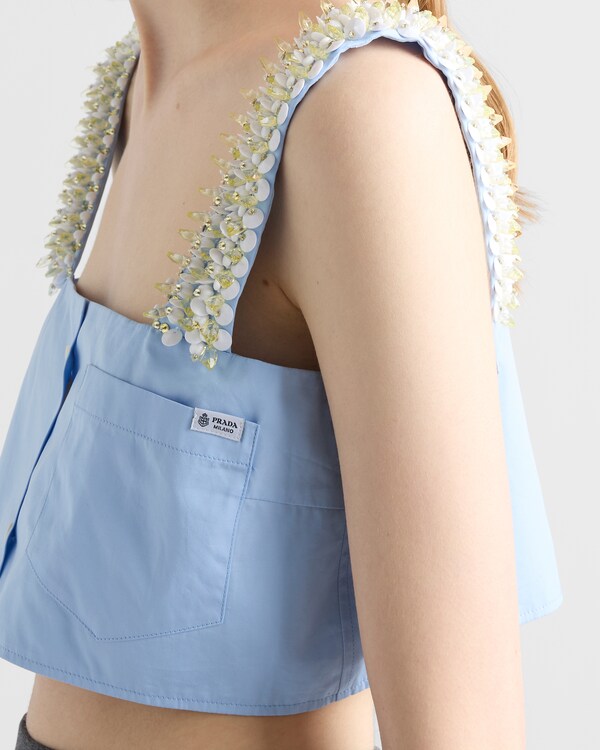 Embroidered poplin crop top - Sky Blue Embroidered poplin crop top - Sky Blue