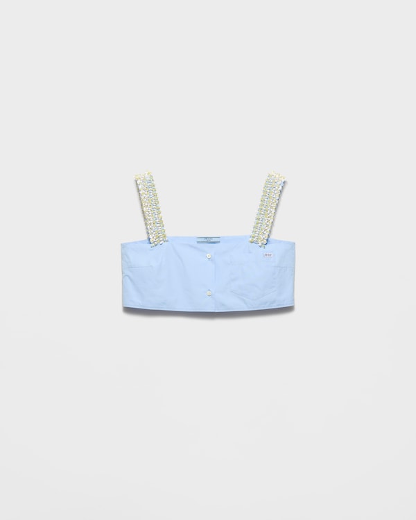 Embroidered poplin crop top - Sky Blue Embroidered poplin crop top - Sky Blue