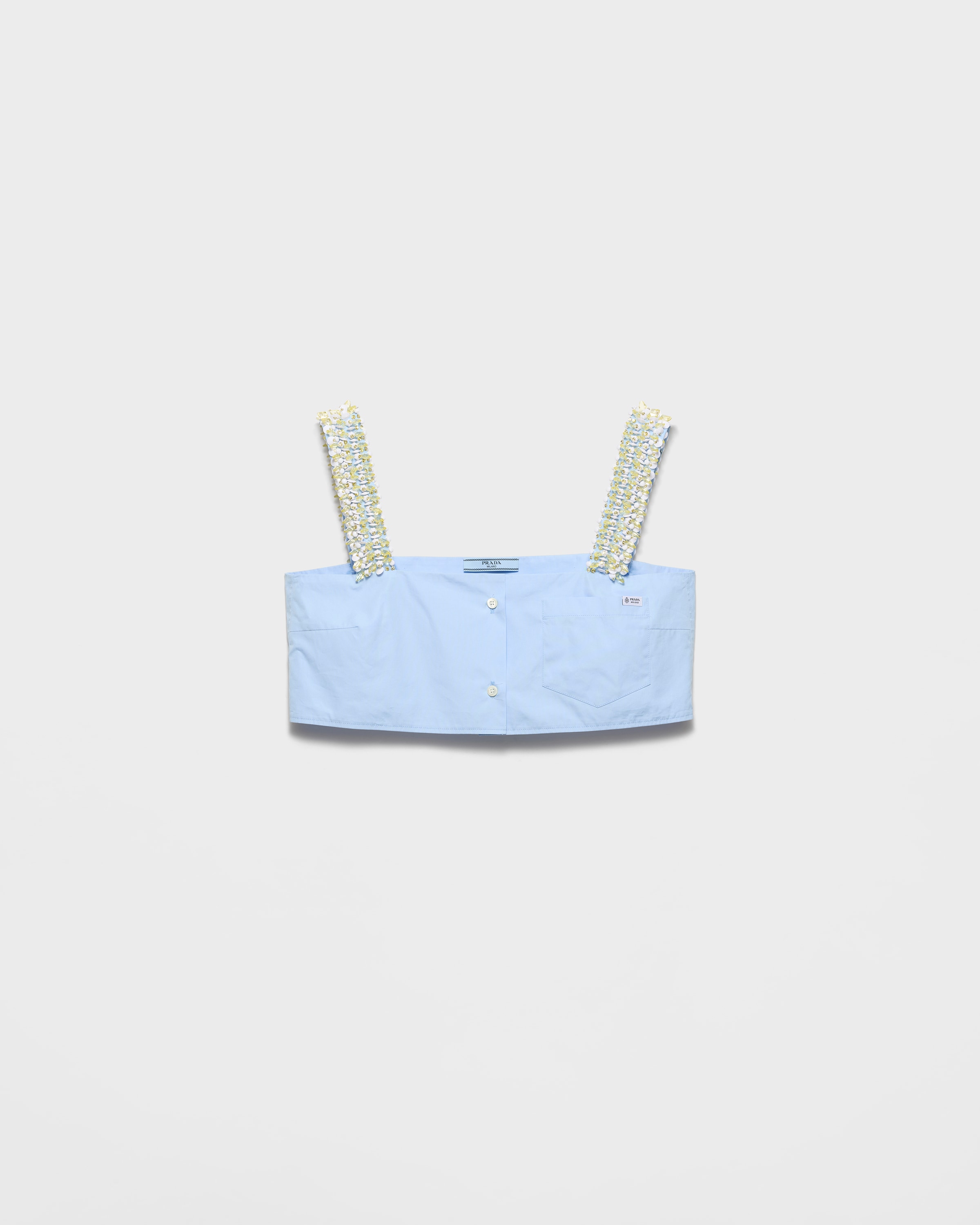 Prada Top Corto De Popelín Bordado, Mujer, Azul Claro, Talla 38