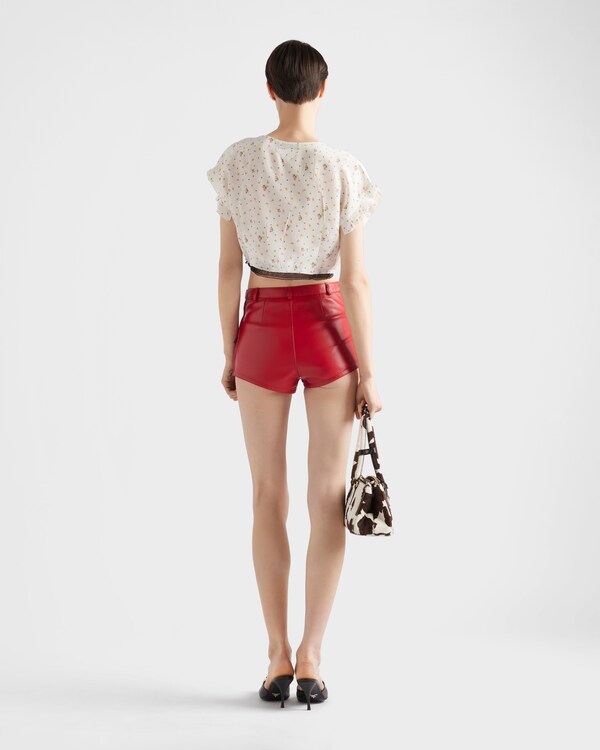 Short-sleeved floral print pongé crop top - White Short-sleeved floral print pongé crop top - White