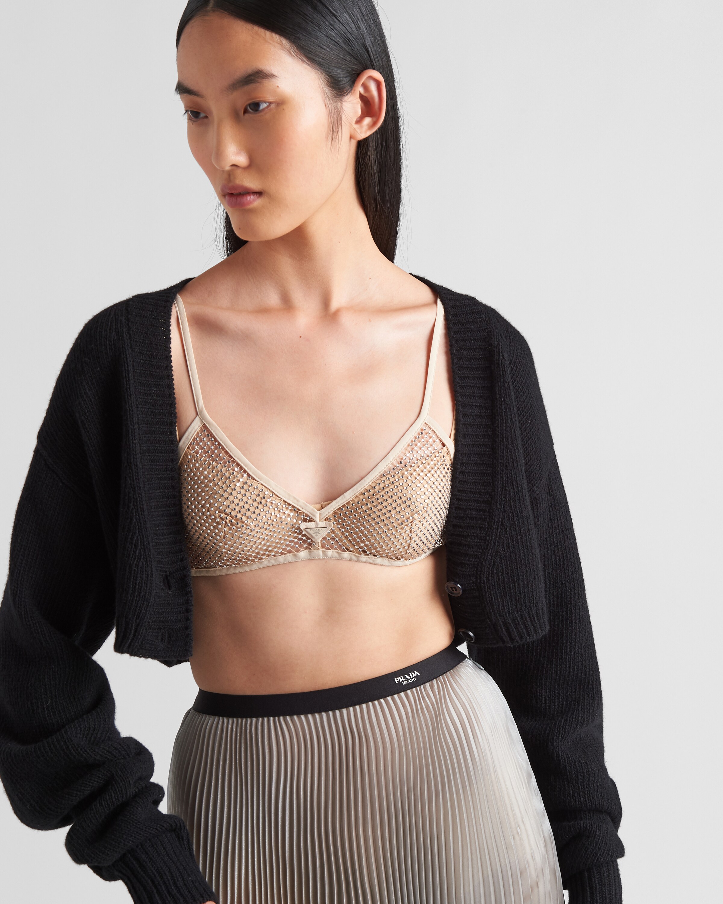 Crystal Embroidered rhinestone mesh bra top | Prada