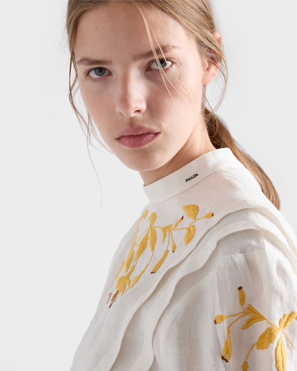 Haut en tissu flammé brodé - Ivory/Yellow Haut en tissu flammé brodé - Ivory/Yellow