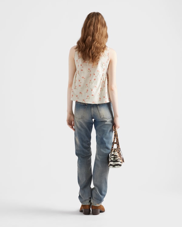 Embroidered floral print linen top Embroidered floral print linen top