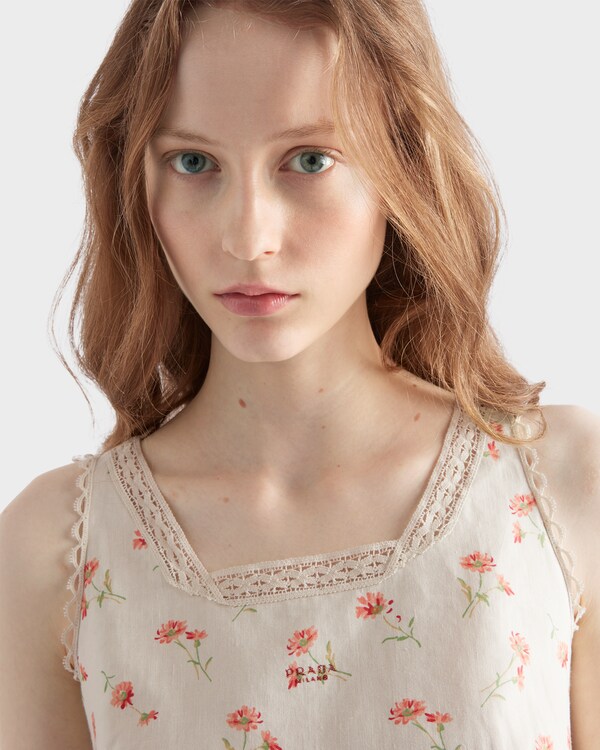 Embroidered floral print linen top Embroidered floral print linen top
