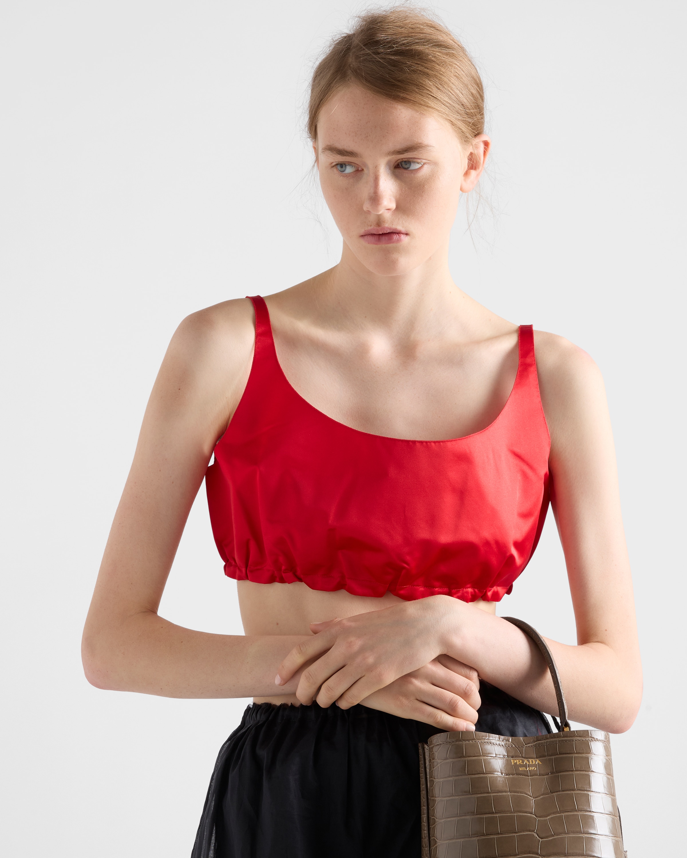 Lacquer Red Duchesse Crop Top | PRADA - United States
