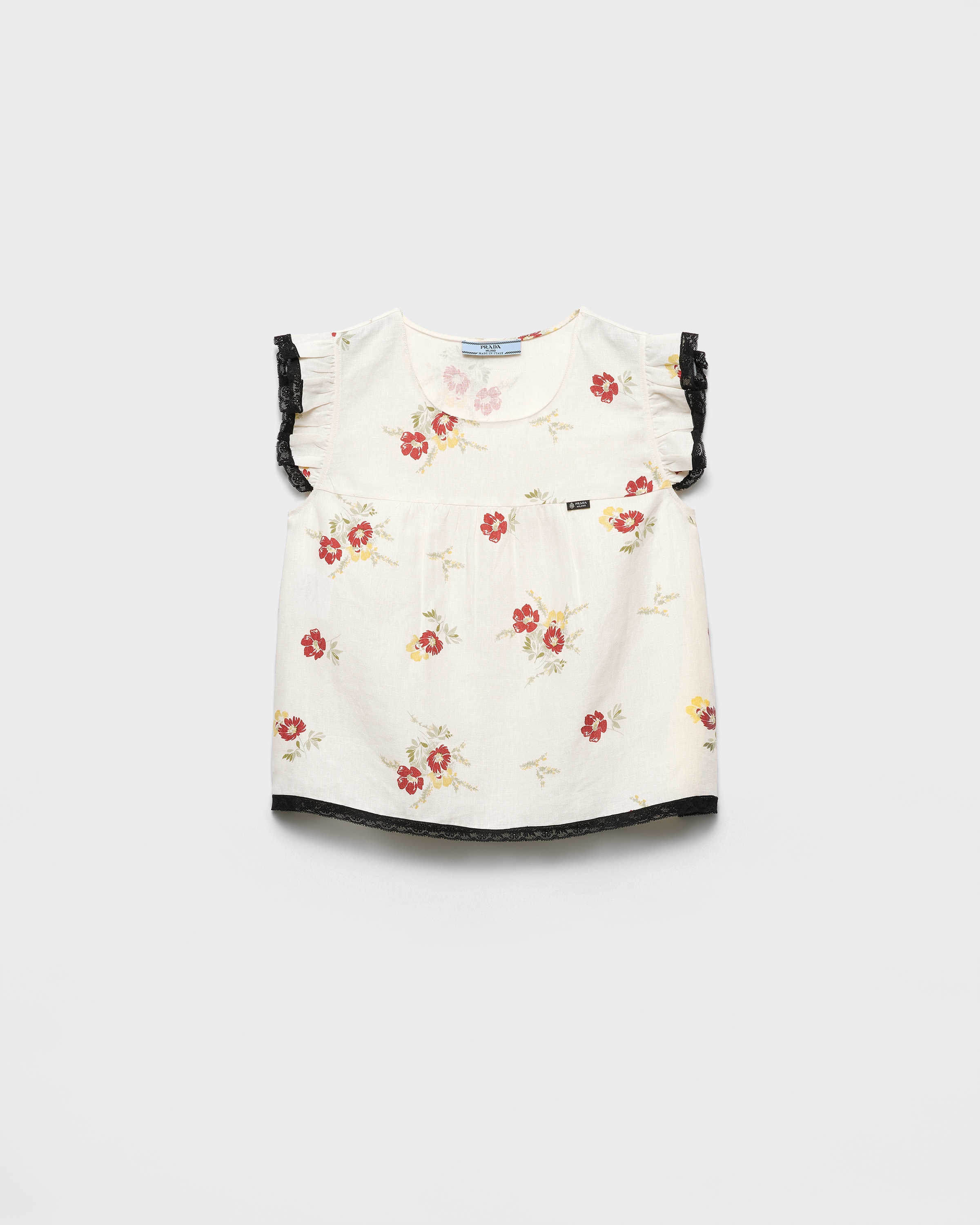 Linen top with floral motif