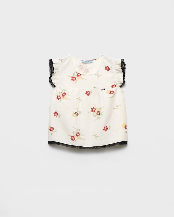 Linen top with floral motif - Ruby Red Linen top with floral motif - Ruby Red