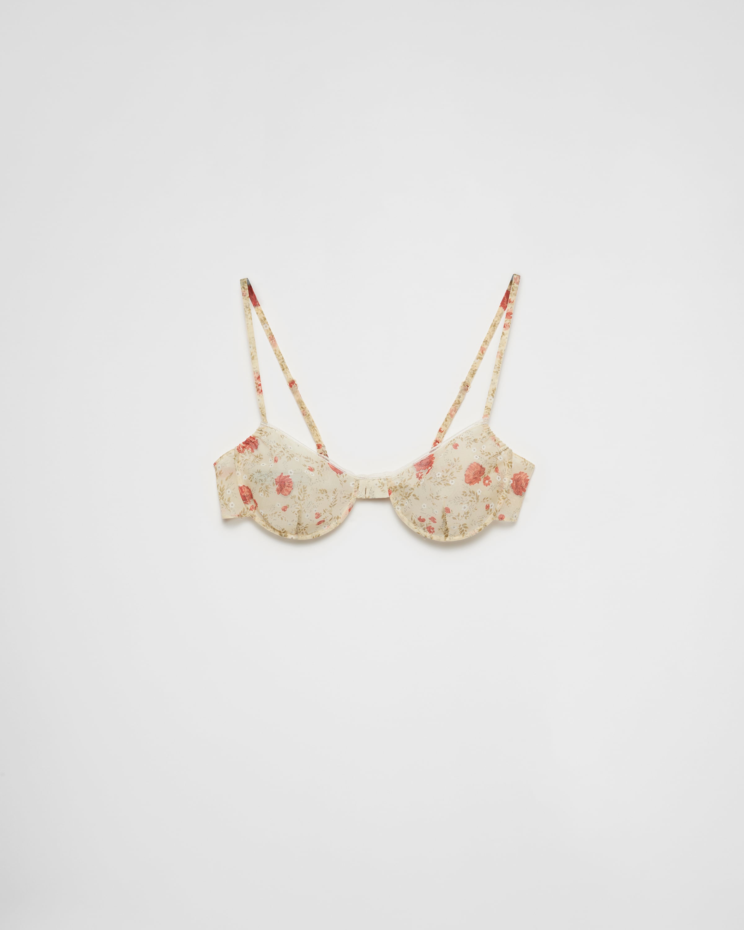 Prada Floral Print Lace-trimmed Bra In Red