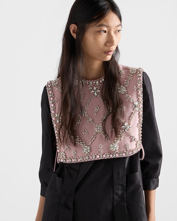Embroidered cady tie vest - Alabaster Pink Embroidered cady tie vest - Alabaster Pink