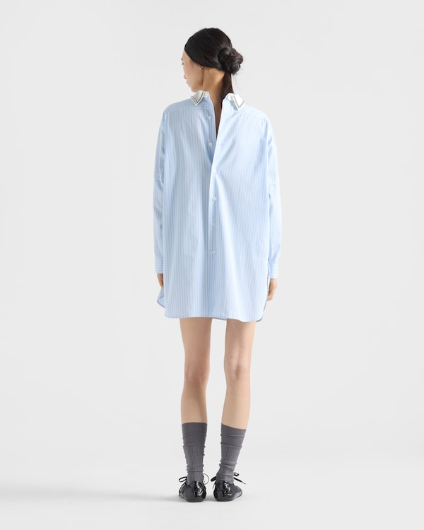 Embroidered striped poplin top - Sky Blue/Black Embroidered striped poplin top - Sky Blue/Black