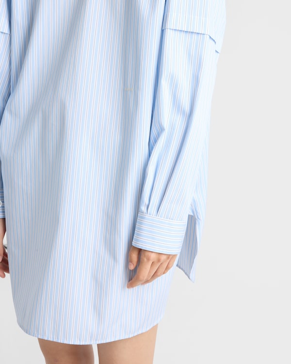 Embroidered striped poplin top - Sky Blue/Black Embroidered striped poplin top - Sky Blue/Black
