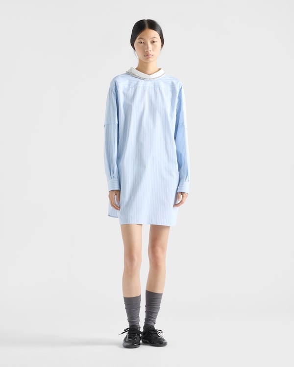 Embroidered striped poplin top - Sky Blue/Black Embroidered striped poplin top - Sky Blue/Black