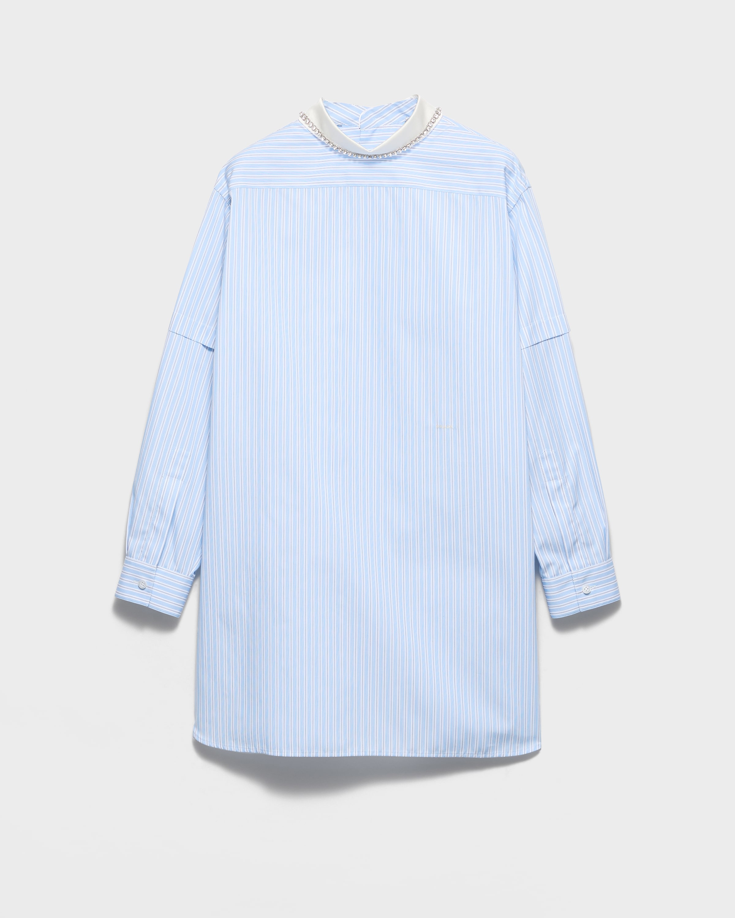 Sky Blue/Black Embroidered striped poplin top | PRADA - United States