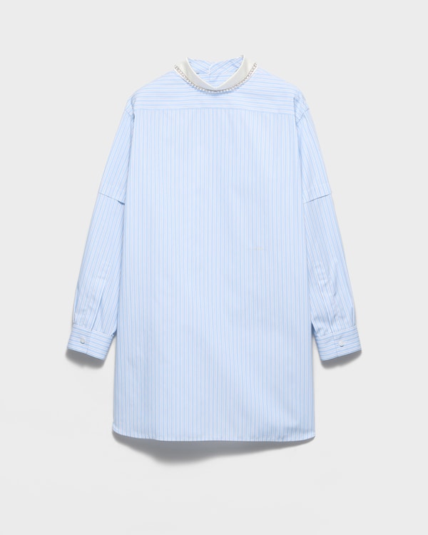 Embroidered striped poplin top - Sky Blue/Black Embroidered striped poplin top - Sky Blue/Black