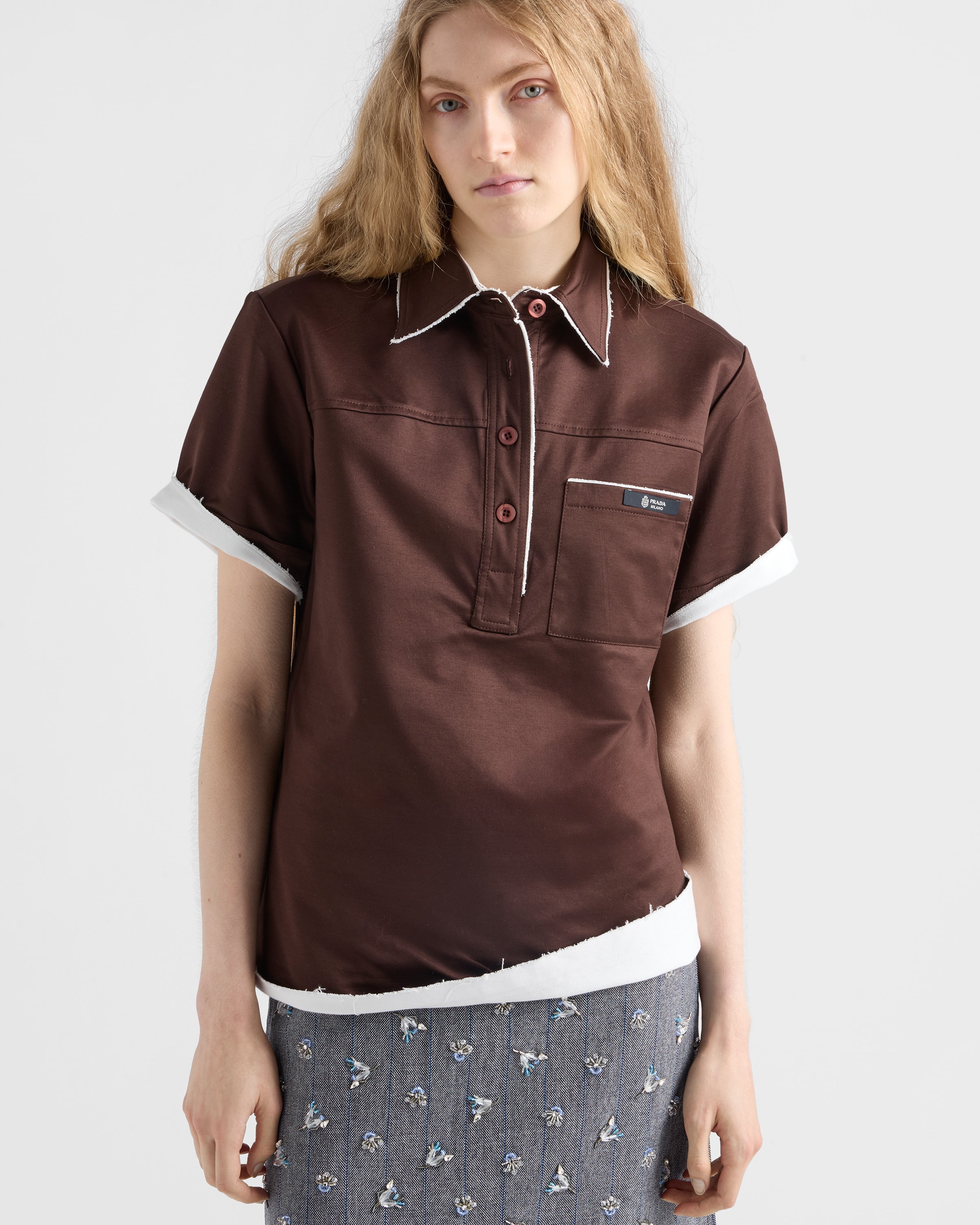 Ebony Lisle Cotton Polo Shirt | PRADA