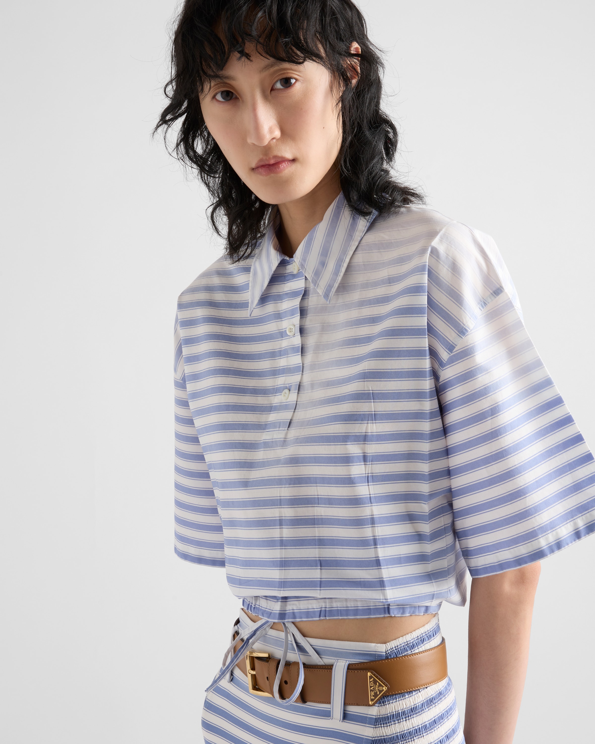 今 話題 の 人気 商品 Periwinkle PRADA | shirt polo poplin old Striped Blue トップス