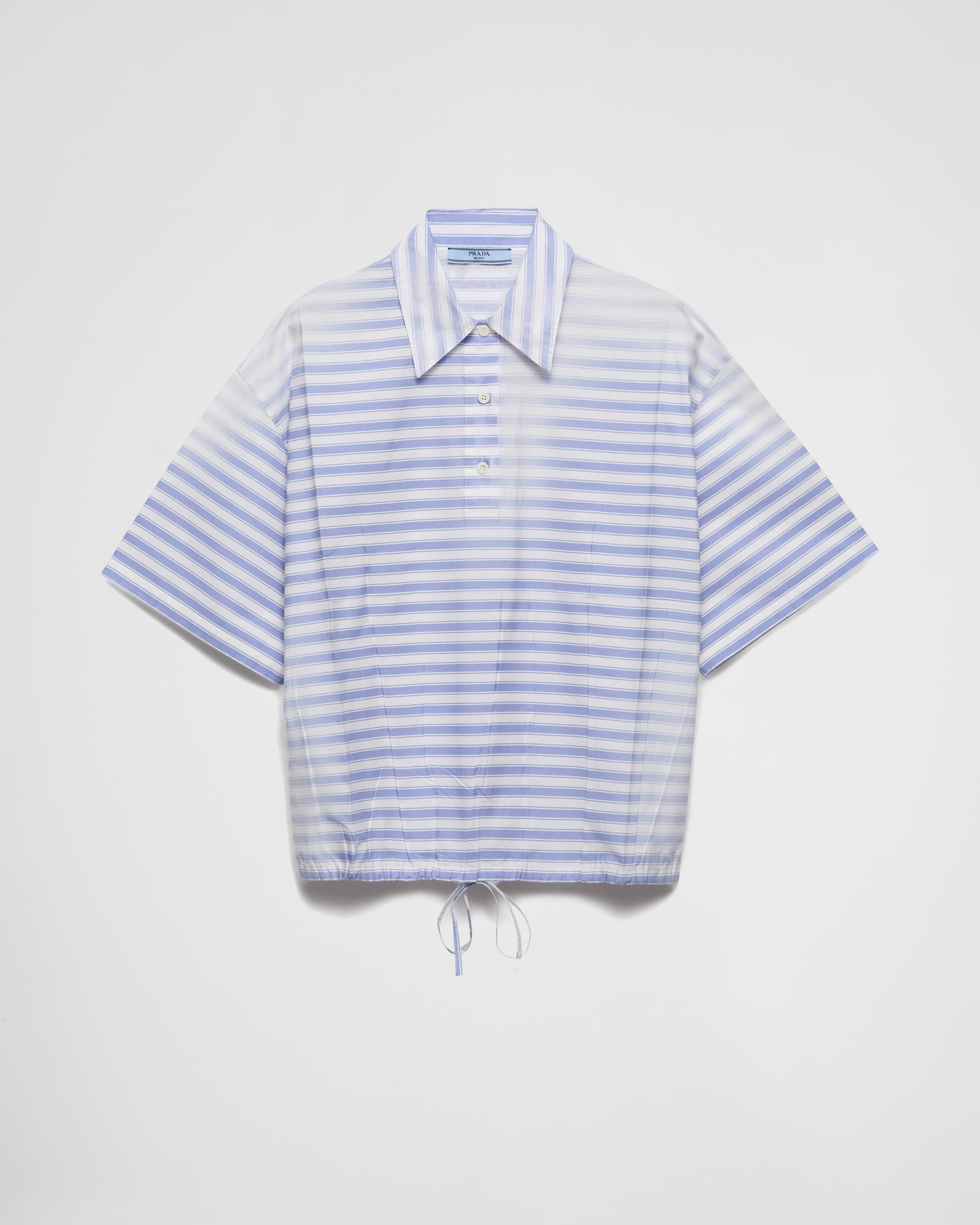 Periwinkle Blue Striped Old Poplin Polo Shirt | PRADA Periwinkle Blue Striped Old Poplin Polo Shirt | PRADA