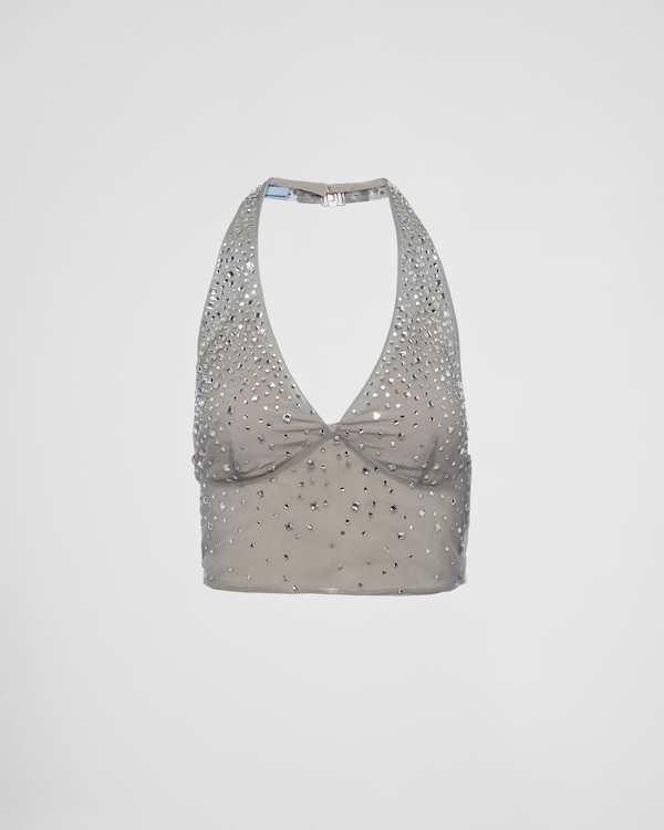 Crystal Embroidered rhinestone mesh top | PRADA Crystal Embroidered rhinestone mesh top | PRADA