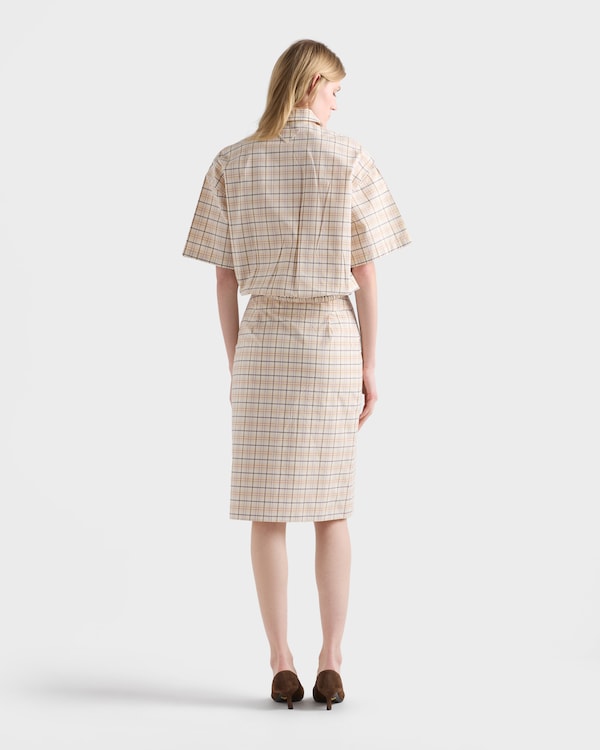 Embroidered checked poplin top - Natural/Lilac Embroidered checked poplin top - Natural/Lilac