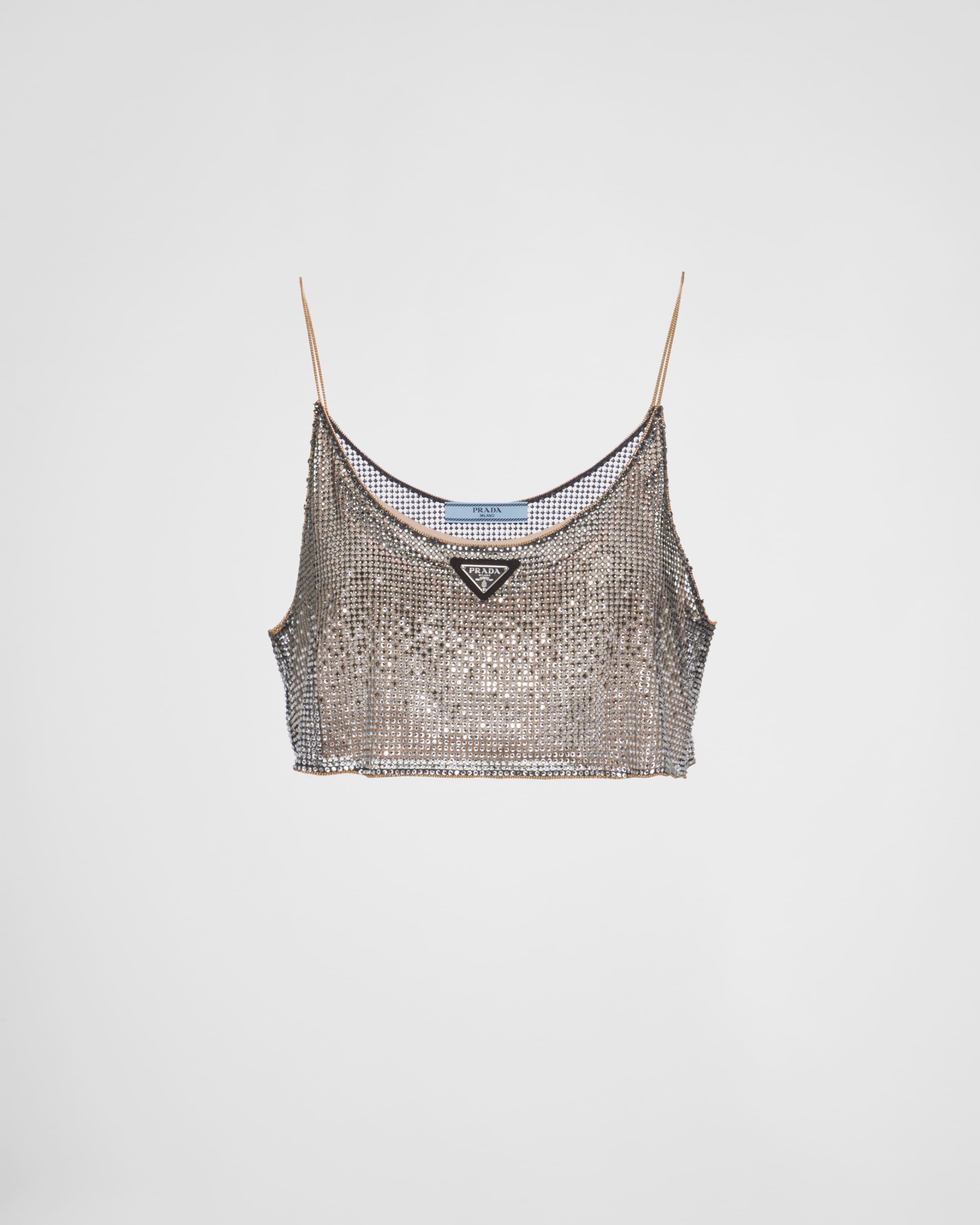 Crystal Embroidered rhinestone mesh top | PRADA Crystal Embroidered rhinestone mesh top | PRADA
