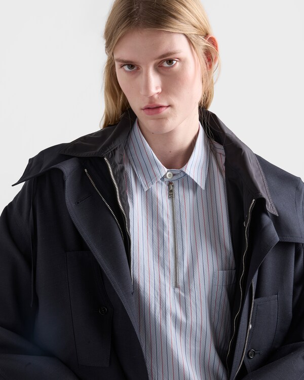 Striped cotton shirt with half-zipper - Light Blue Striped cotton shirt with half-zipper - Light Blue