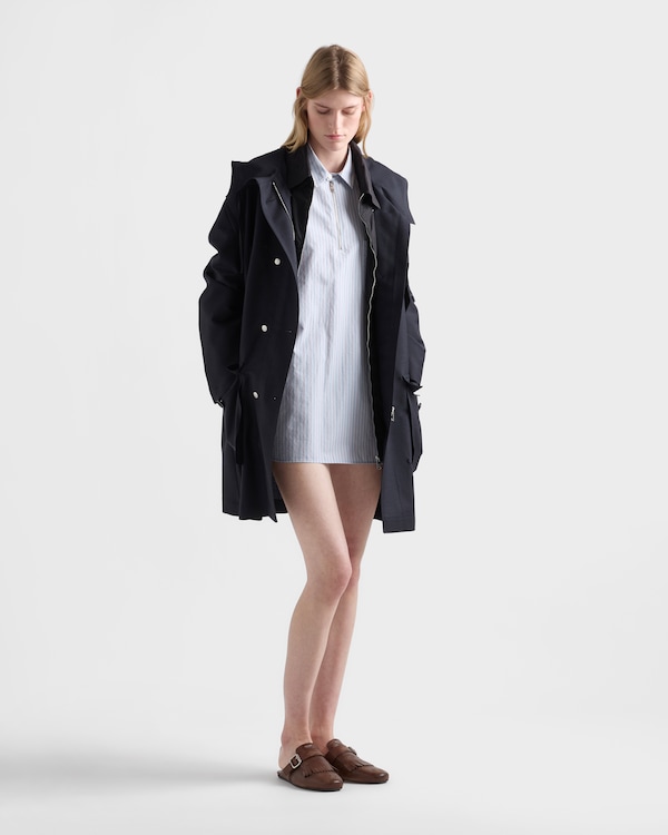 Striped cotton shirt with half-zipper - Light Blue Striped cotton shirt with half-zipper - Light Blue