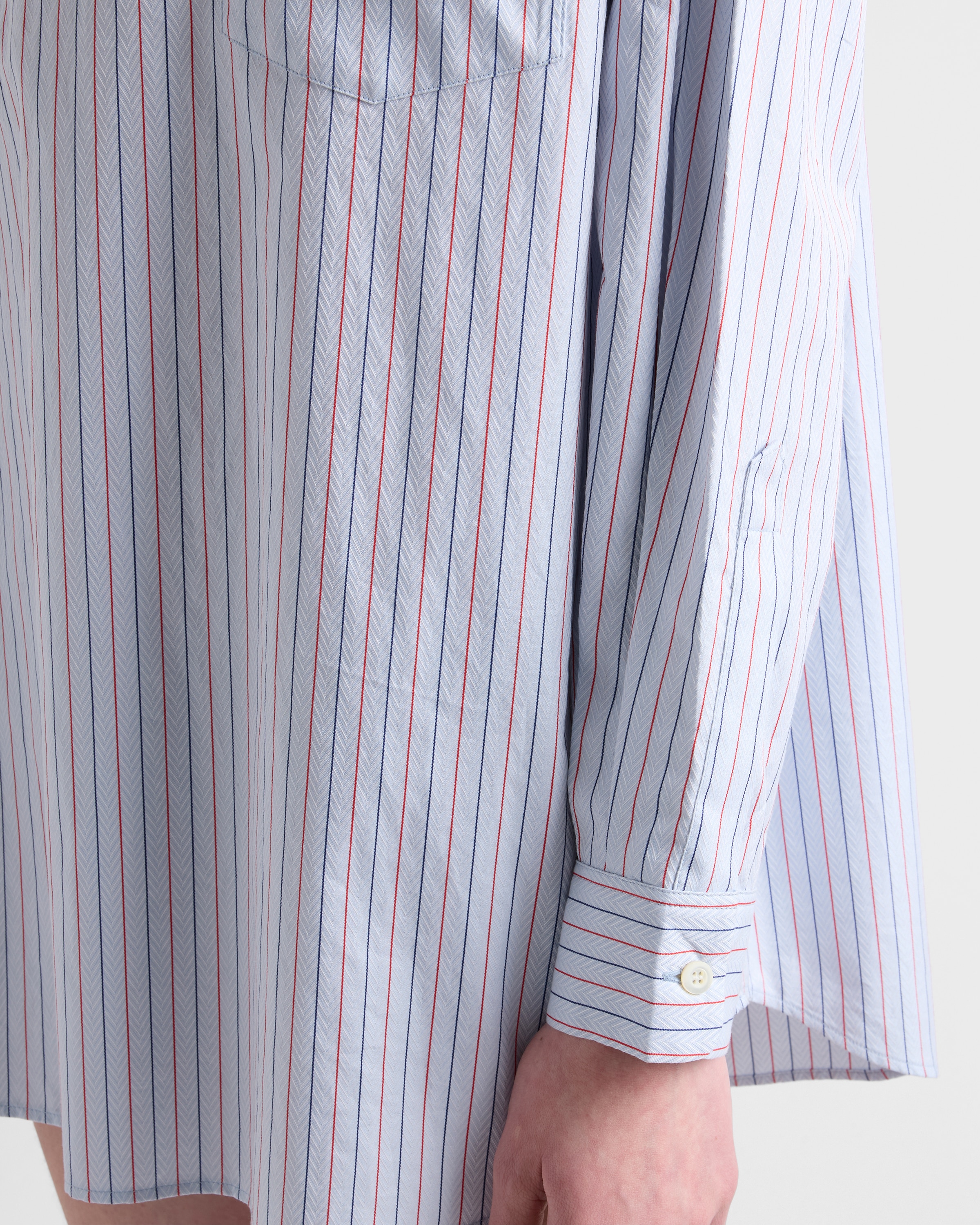 Light Blue Striped cotton shirt with half-zipper | PRADA - United