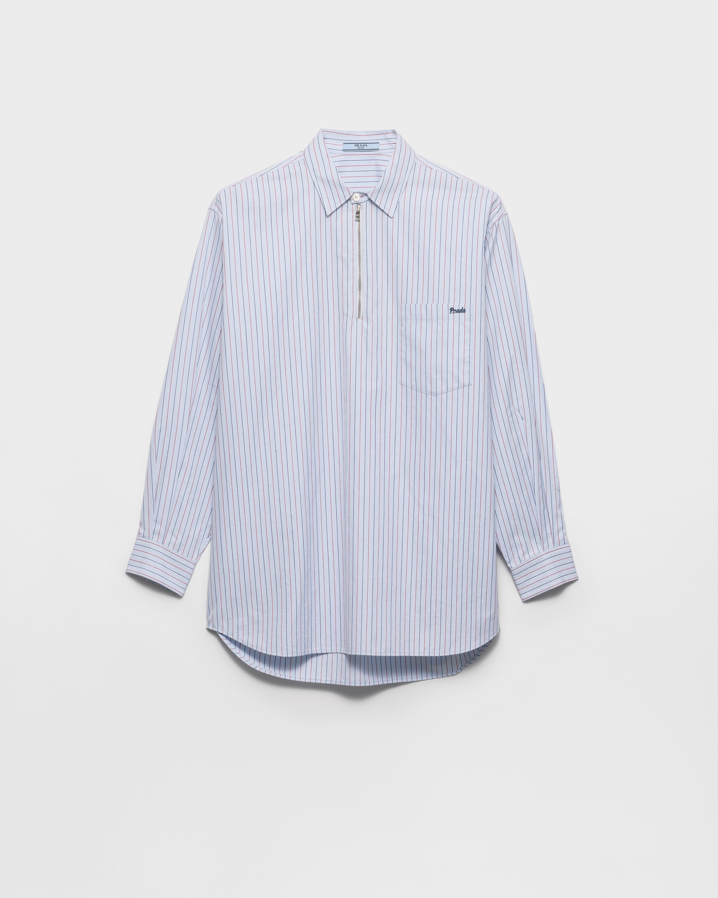 Prada Camisa De Algodón A Rayas Con Media Abertura Con Cremallera, Mujer, Azul Claro, Talla 38