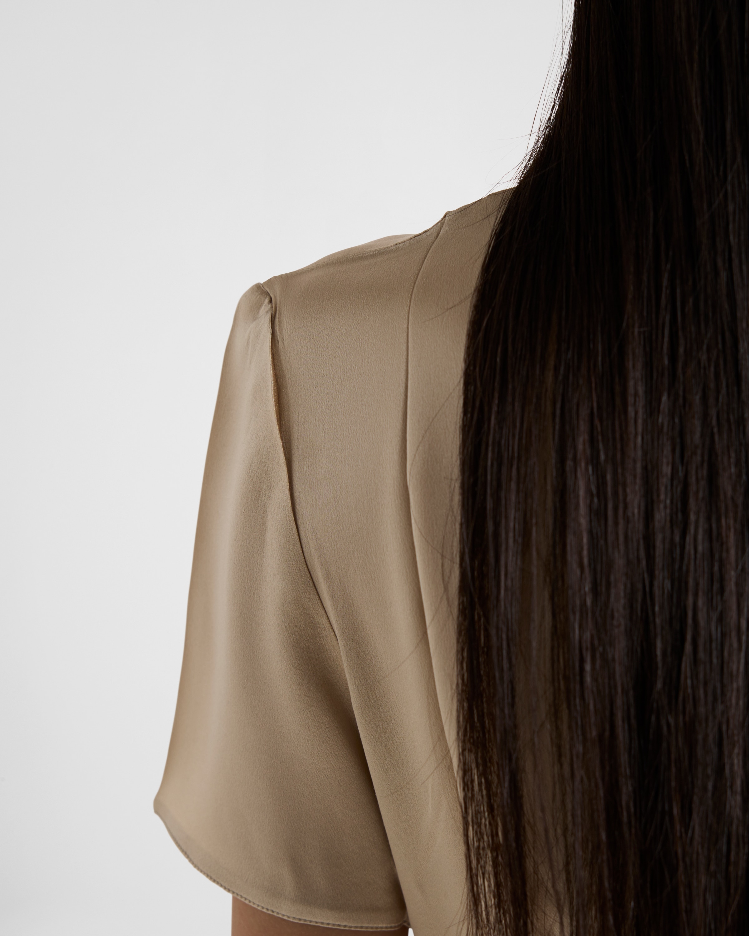 Prada Short Sleeve Satin Crepe Top In Desert Beige