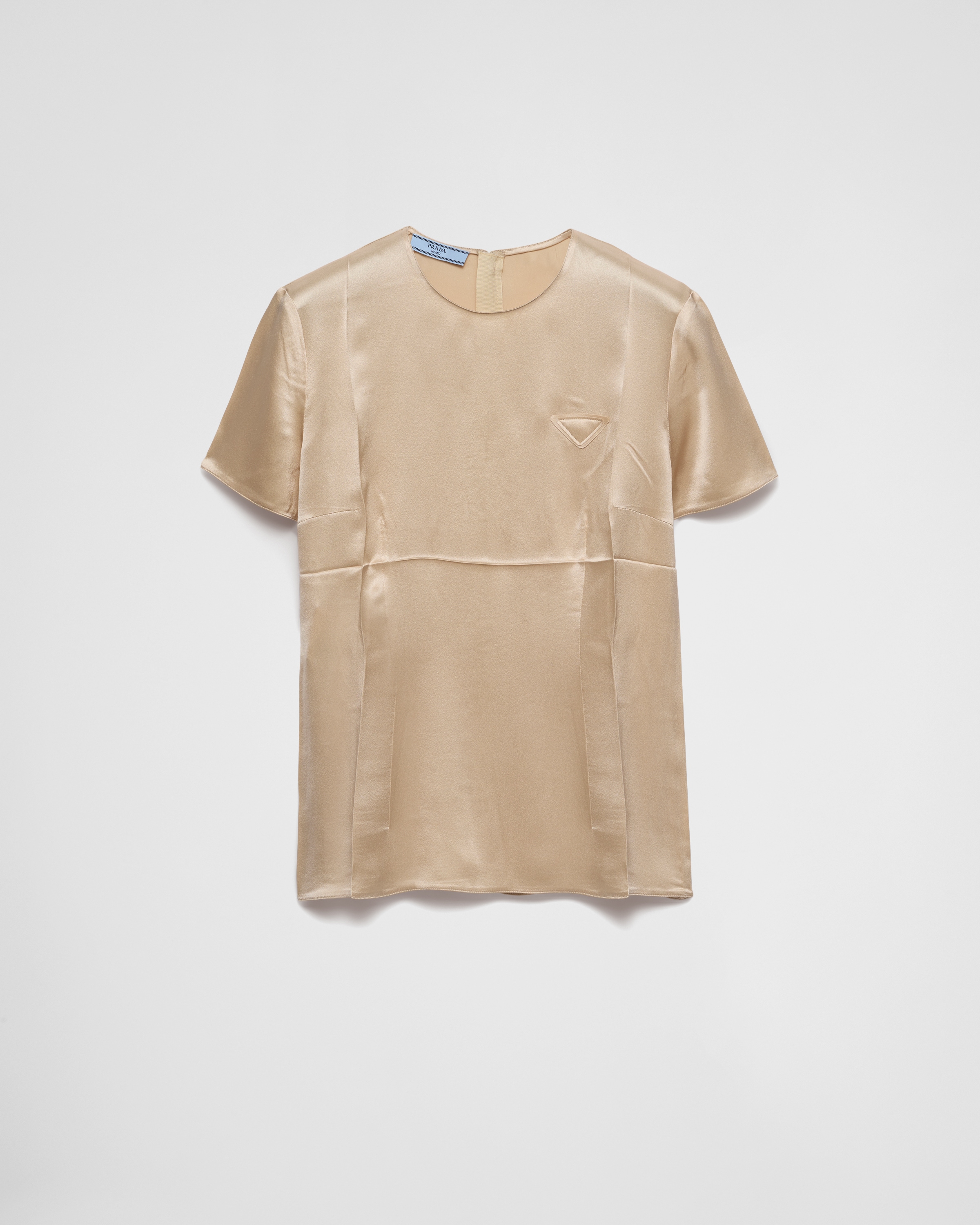 Prada Short Sleeve Satin Crepe Top In Desert Beige