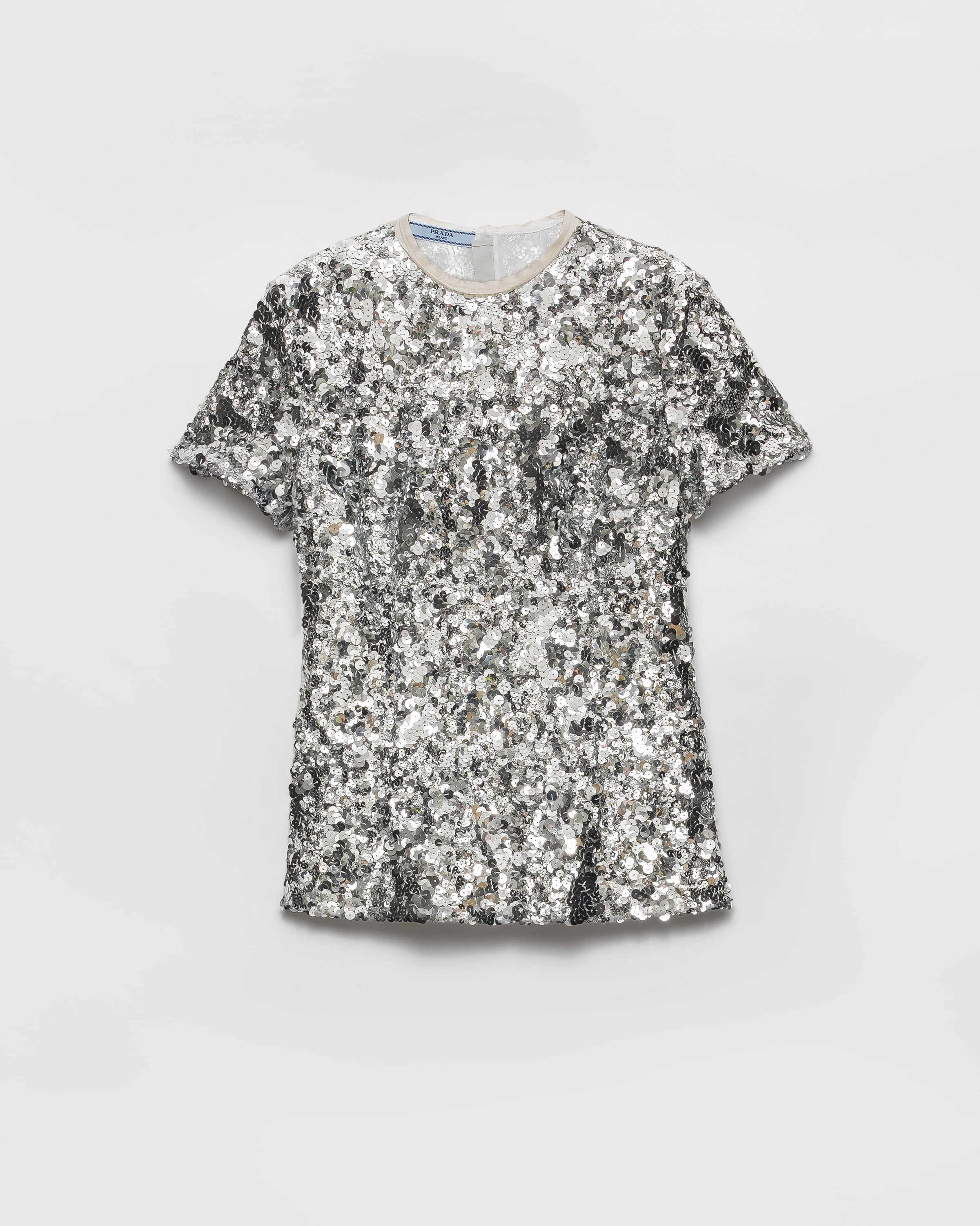 Prada Top Aus Bestickten Pailletten In Silver